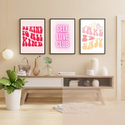 Positivity Trio Set – a perfect blend of kindness, self-love, and peace for modern living spaces. Combo of 3 A4 Frames (8X12)